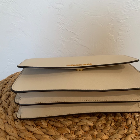 Michael Kors Leather Crossbody Flap Closure Cream/Gold Accents - Picture 3 of 10